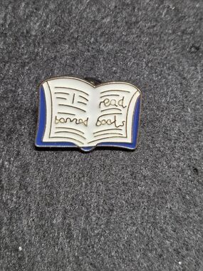 **Enamel Open Book Pin - White and Blue**